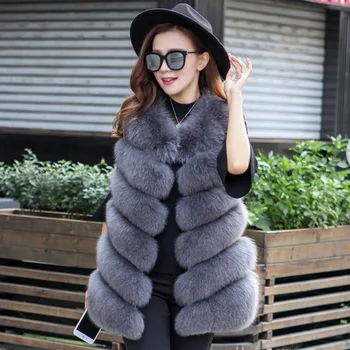 

Winter Women Clothing fox fur vest a high-grade Imitation Fox Fur Clothes long slim Vest Waistcoat Winter Faux Fur Coat