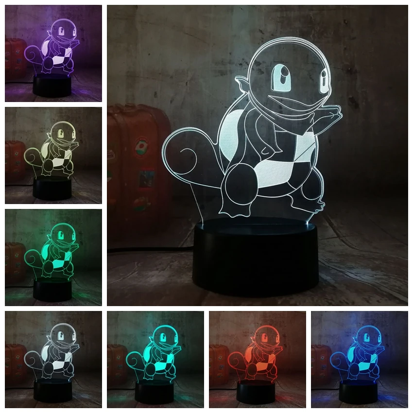 Горячий милый мультяшный Покемон серия Пикачу Бульбазавр 3D светодиодный Ночной светильник с иллюзией 7 цветов Настольная лампа для детей Рождественский подарок домашний декор