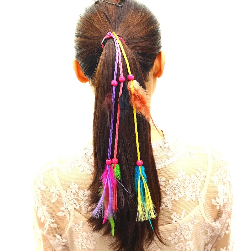 

New Fashion Bohemia Accessories Women Girls Long Knitted Rope Feather Hair Band Ethnic Headband Headwear Headdress Accessory