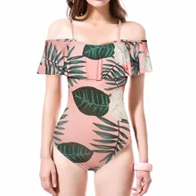 Push Up цветочный принт широкий воланом одна деталь Купальник для женщин Сексуальная Холтер Пляж купальный костюм, бразильский ванный комплект D0270