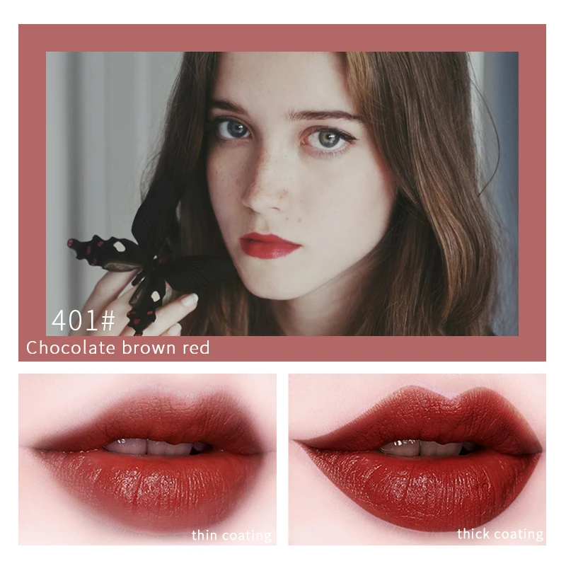 Luxury Korean Red Matte Lipstick Waterproof Long Lasting Velvet Lip Tint Peach Chocolate Color Nude Lip 4