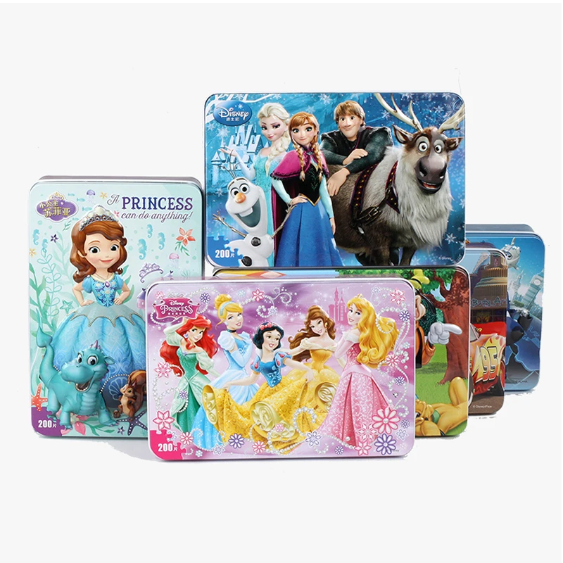

200pcs/set Wooden Puzzle Cartoon 3D Wood Puzzle Iron Box Package Jigsaw Puzzle for Children Early Educational Montessori Toys