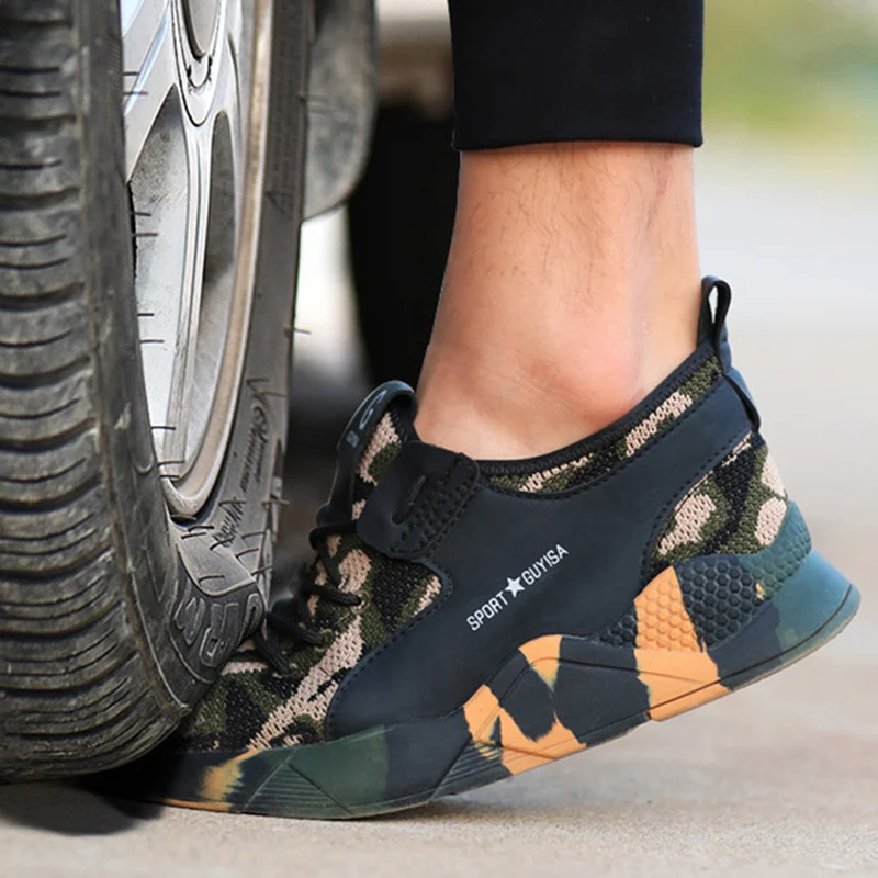 

Men's Work Safety Shoes Men Sneakers Outdoor Steel Toe Male Shoes Military Combat Ankle Boots Anti-smashing Work Safety Boots