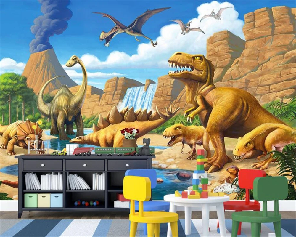 

Beibehang Custom Wallpaper Fantasy Lake Jurassic Dinosaur Tyrannosaurus Rex Longtong Kids Room Backdrop Wall mural 3D wallpaper