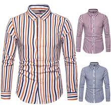 Мужская Новая модная рубашка с принтом и длинным рукавом, тонкая Удобная рубашка, Повседневные Вечерние рубашки в полоску с отложным воротником