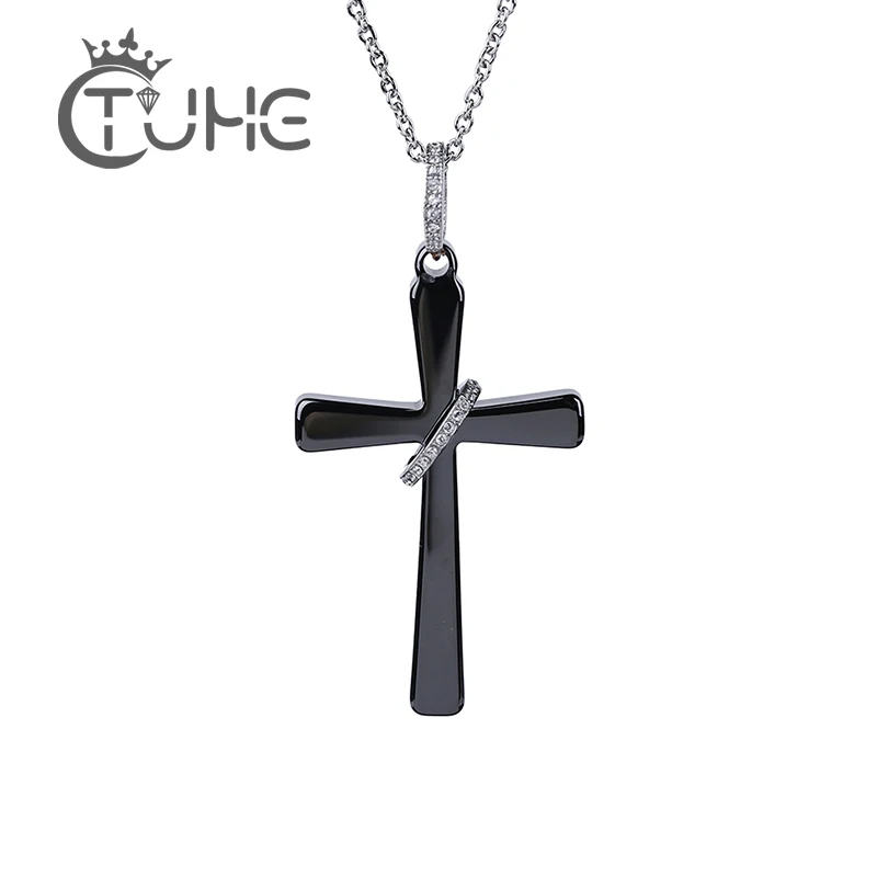 New Arrive Men Jewelry Silver Black Cross Pendant Necklace Religious Jewelry