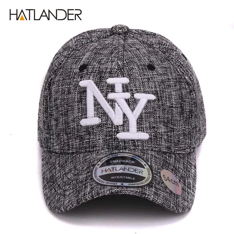 HATLANDER 2017 kids cotton linen baseball caps for boys girls outdoor sun hats NY letter adjustable casual children sports cap