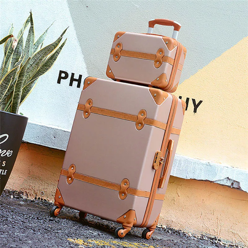 Letrend женские чемоданы Колесная сумка с колесами набор Спиннер дорожная сумка в винтажном стиле Студенческая сумка для переноски багажа пароль Hardside - Цвет: 24 inch rose gold