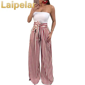 

High Waisted Wide Leg Pants Women Trousers 2019 Autumn Elegant Black Casual Striped Bow Tie Drawstring Loose Palazzo Pants