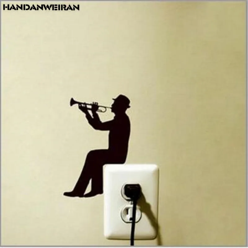1 PCS Blowing Saxophone Carved Switch Wall Sticker For Living Room Wall Stickers Home Decor 15*23cm