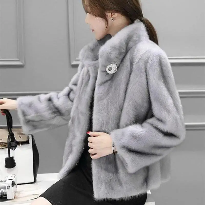 

2019 Autumn And Winter New Imitation Mink Fur Grass Imitation Whole Short Imitation Suede Coat Slim Collar Leather Jacket