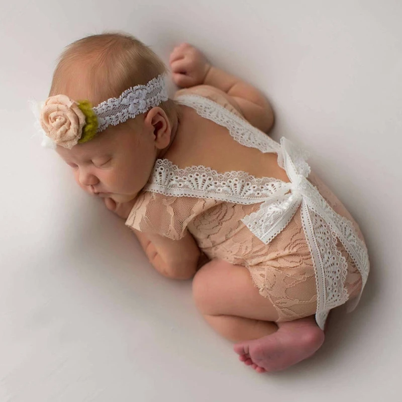 

Baby Girls Lace Deep-V Backless Romper Jumpsuits Photography Prop Outfit