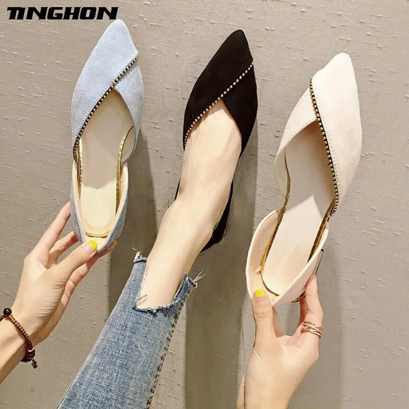 

TINGHON New Fashion Woman Flats Shoes Female Ballet Shoes Slip On Loafers Pointed Toe Casual Espadrilles Mujer