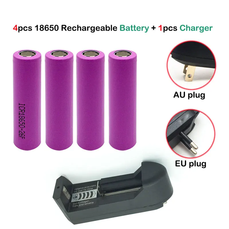 

4PCS New Battery 18650 3.7V Rechargeable 18650 Li Ion Battery 2600 mAh + 1 Pcs 18650 Single-cell Charger