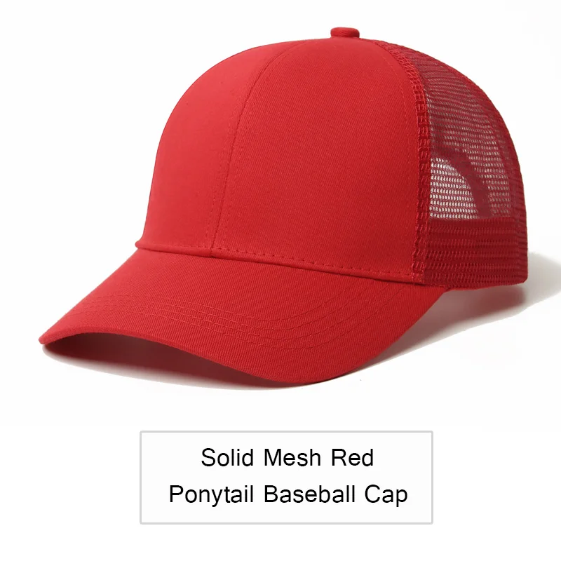Блестящая бейсбольная кепка "конский хвост", женская кепка с регулируемой застёжкой, Черная кепка, кепка для девушек, повседневная хлопковая кепка, летняя сетчатая Кепка - Цвет: Solid Red