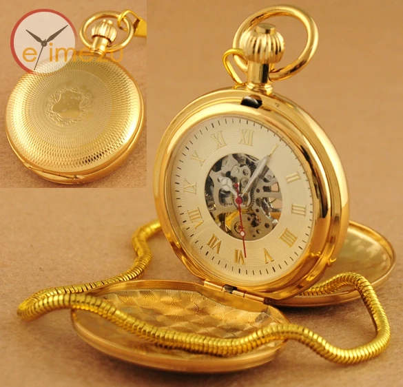 Brilliant Gold Steel Antique Double Hunter Luxury Mechanical Pocket
