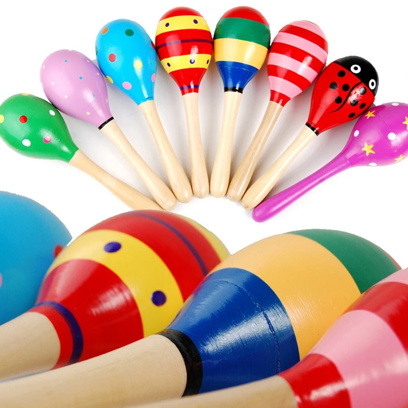 Colorful Wooden Ball Rattle BB Toy Sand Hammer Rattle Learning Musical