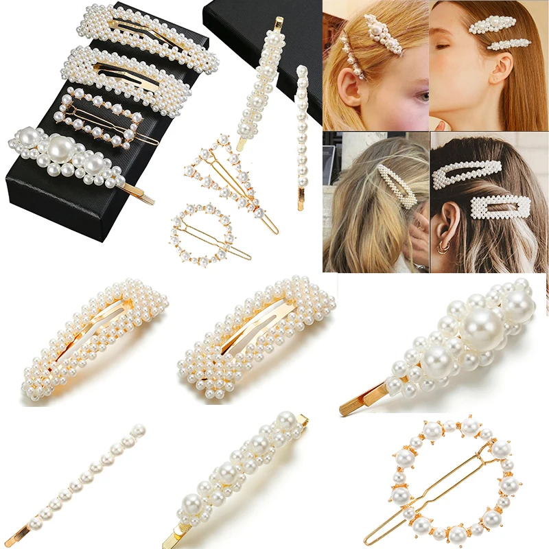 

Korean Simulated Pearl Barrettes Beaded Geometric Women Hair Clip Hairgrips Hair Accessories Girls Jewelry Fashion Hair Pins