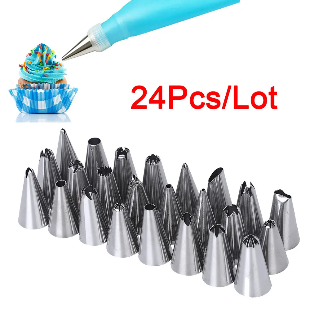 24Pcs/Set Stainless Steel Nozzle Tips Icing Piping Cream Pastry Bag