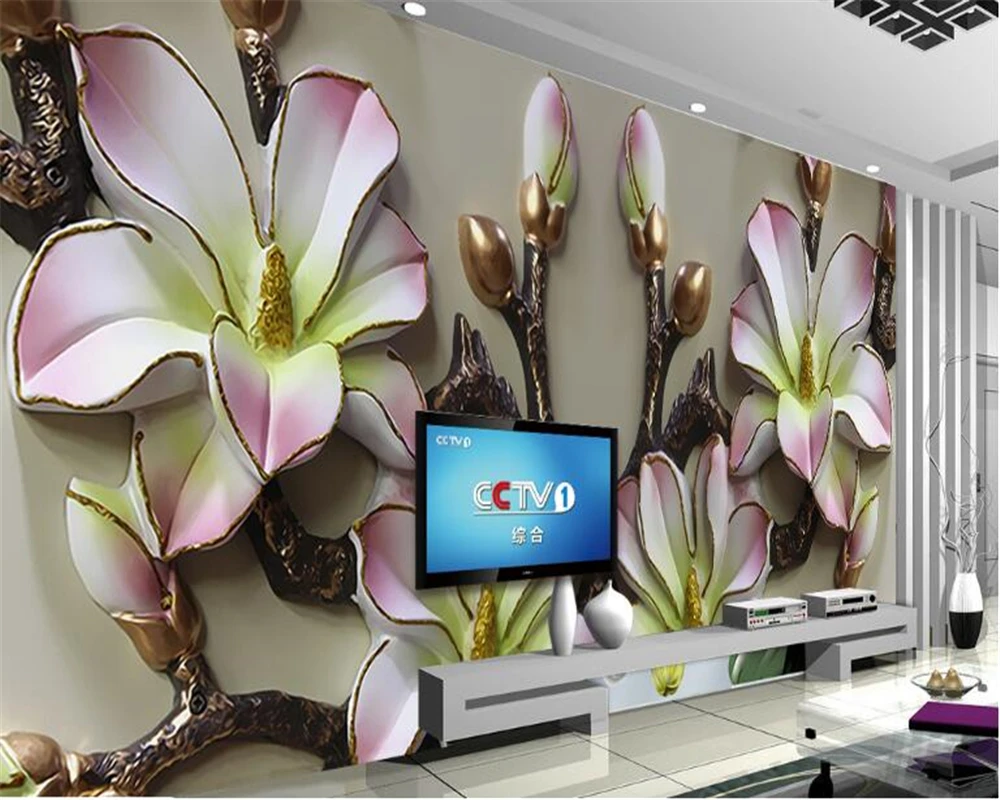 

beibehang wallpaper for walls 3 d Custom Magnolia Flower Embossed Wallpaper 3D Flower Home Furnishing Mural papel de parede