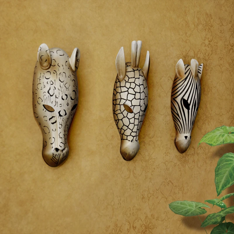 

Wall Decorative Animal Mask Retro Hanging Artifical Cheetah Zebra Giraffe Head Sculpture Bar Living Room Ornament Background Use