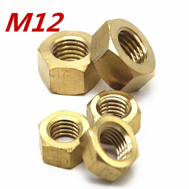 50pcs/Lot M12 Brass Hexagon Nuts Screw Nuts Hex Brass Nuts Free
