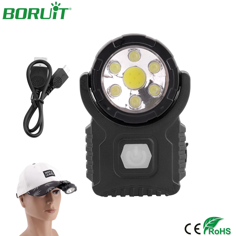 

BORUiT LED Cap Light Clip Headlight USB Rechargeale COB Work Light Portable Running Cycling Headlamp Waterproof Camping Lamp