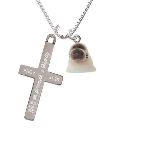 Resin Baby Seal - Strength and Dignity - Cross Necklace (1)