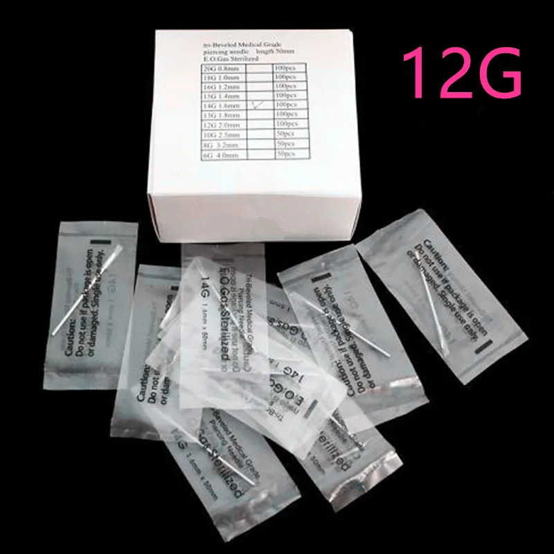 12 Gauge 100PC Piercing Needles Sterile Disposable Body Piercing