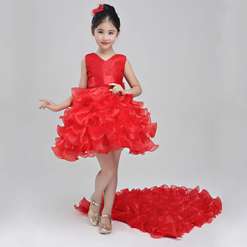 Великолепные Свадебные платья-пачки с цветочным рисунком для девочек от 1 до 10 лет, детское платье с цветочным рисунком для девочек Одежда для маленьких девочек платья для дня рождения - Цвет: red