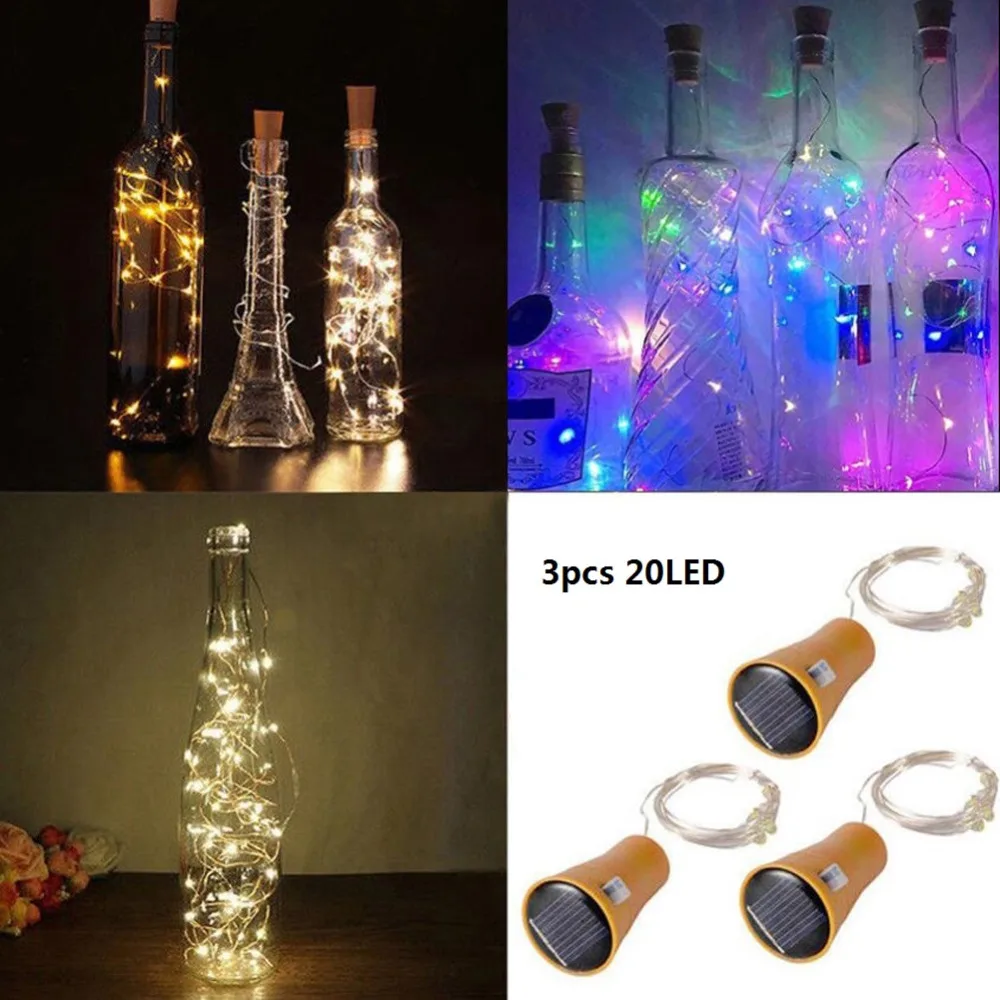 solar hanging lanterns Solar Wine Bottle Lights, 3 Pack 20 LED Waterproof Copper Cork Shaped Lights Firefly String Lights for DIY Home Decor solar garden lights decorative