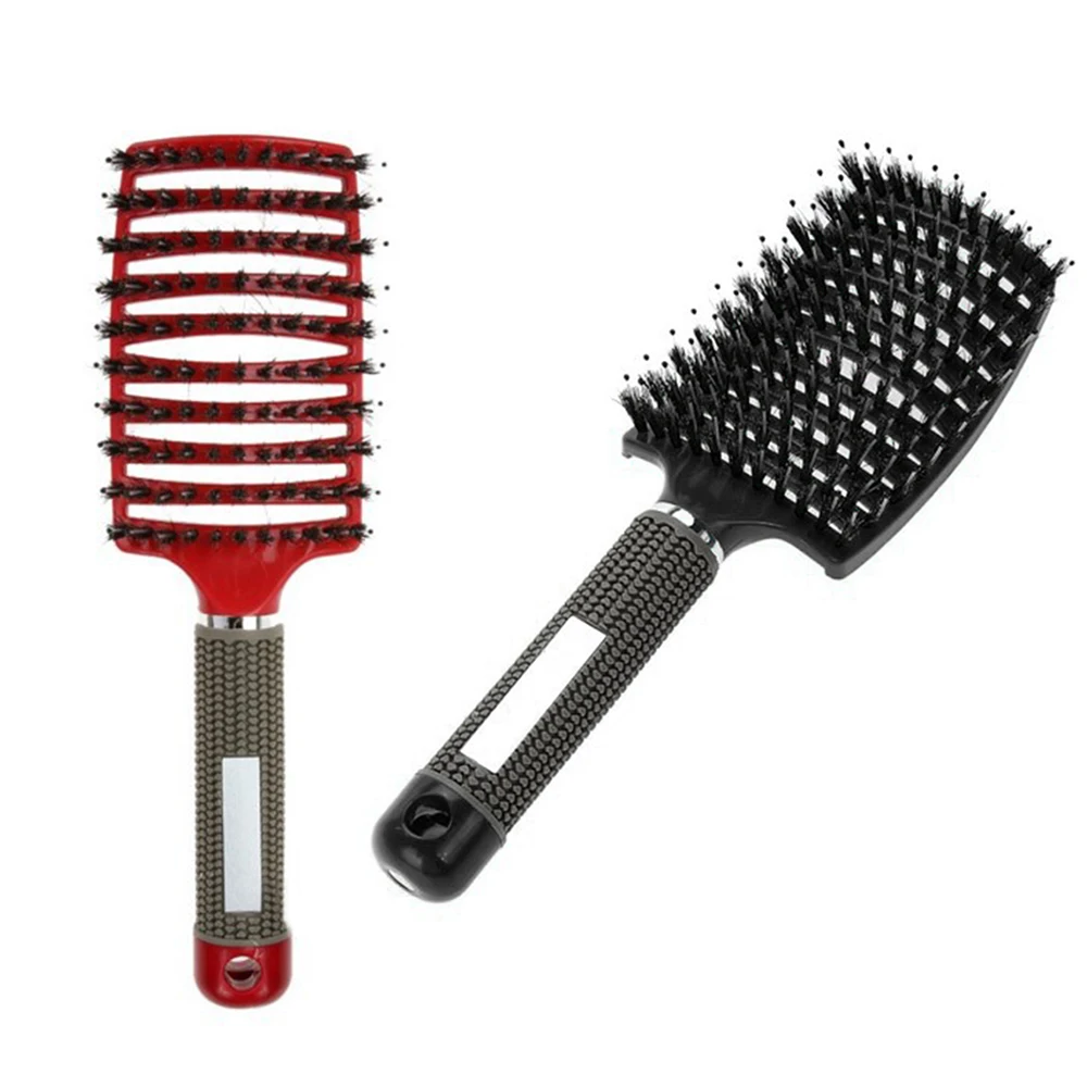 Black Red Hairbrush Hair Salon Boar Bristle Hair Curve Brush Hair Scalp
