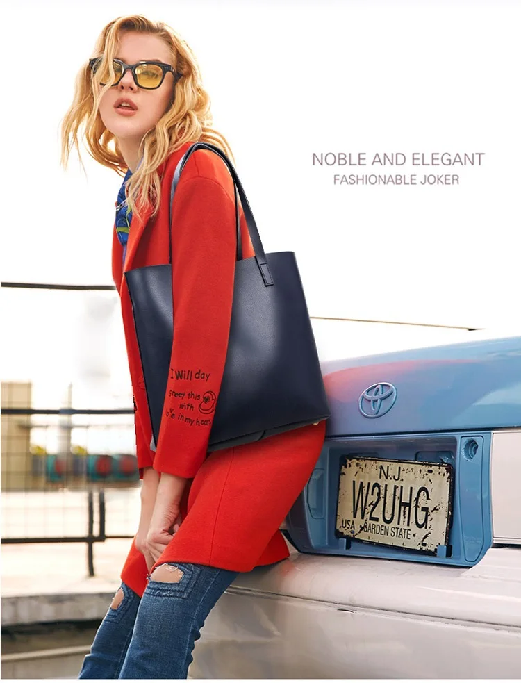 MJ Women Tote Bag Leather Big Bag Female Simple Handbag Large Capacity Shoulder Bags Bucket Women Composite Bags Shopping Tote (21)