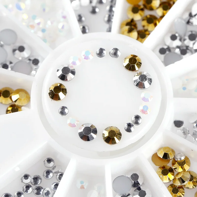1 колесо золотого серебра AB алмазные Стразы для ногтей DIY Маникюр 3D украшения ногтей Шпильки наклейки для ногтей