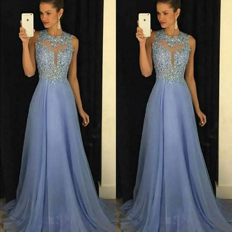 

Hirigin Women Sequined Long Formal Evening Ball Gown Dress Elegant Mesh Sexy Sleeveless Prom Maxi Party Dress