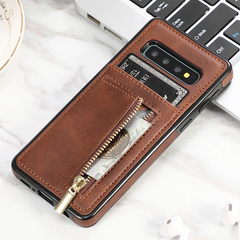 

Card Pocket Coin Purse Case For Samsung Galaxy Note 10 9 8 S7 Edge S8 S9 S10 Plus S10e PU Leather Zipper Card Solt Wallet Cover