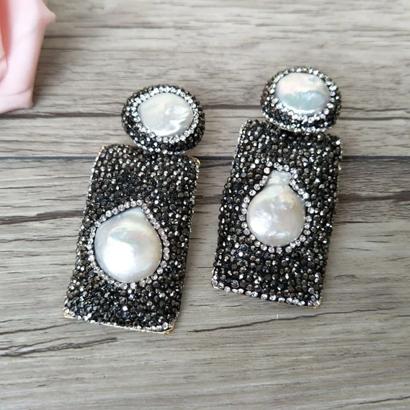 

1 pair Natural pearl earrings pave Crystal rhinestone charm dangle earrings Jewelry for women ER427