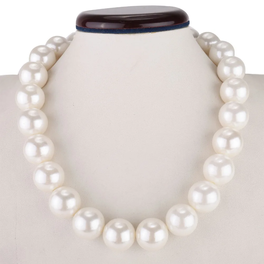 

Free Shipping >>>>> 20mm Kalse Single Layer White shell Pearl Strand Statement Bib Charm Chunky Choker Necklace