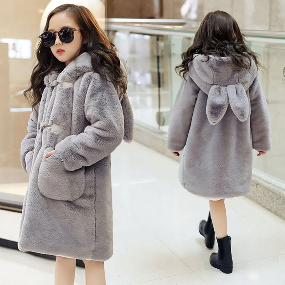 

2018 Fashion Girl's Winter Imitation Fur Coat Girls Thick Fluff Warm Coat Children Baby Clothes Kid Thick Coat Wholesale