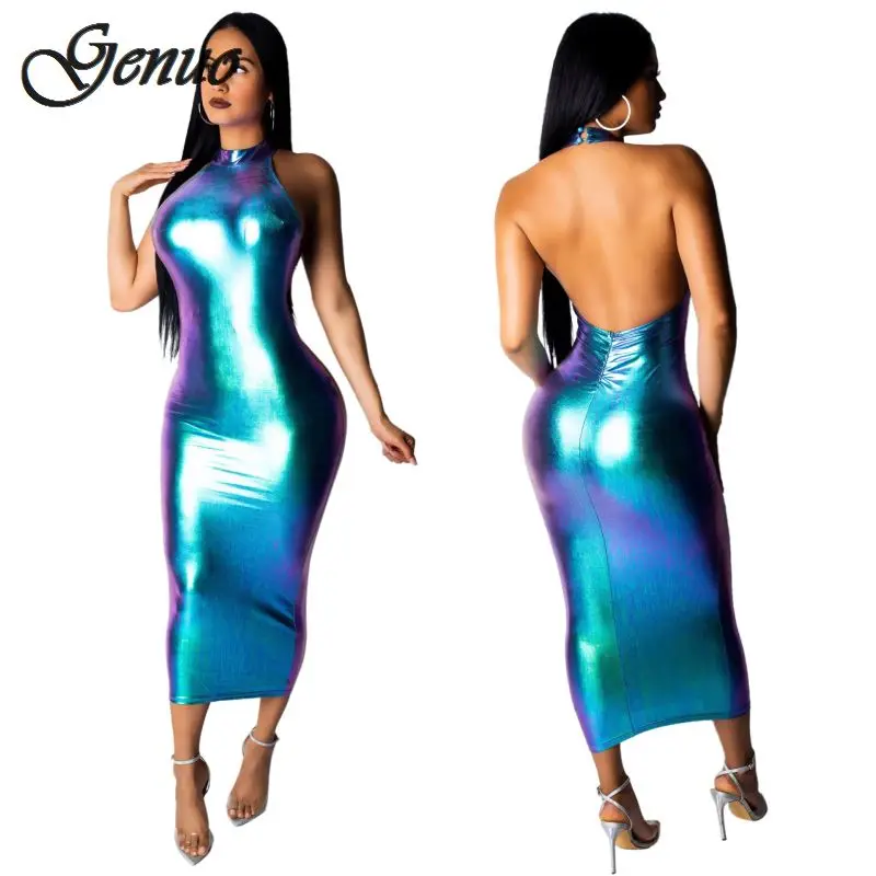 

2019 New Long Dress Halter Backless Women Party Dress Maxi Sexy Summer Dress Bodycon Sexy Club Bling Women Vestido