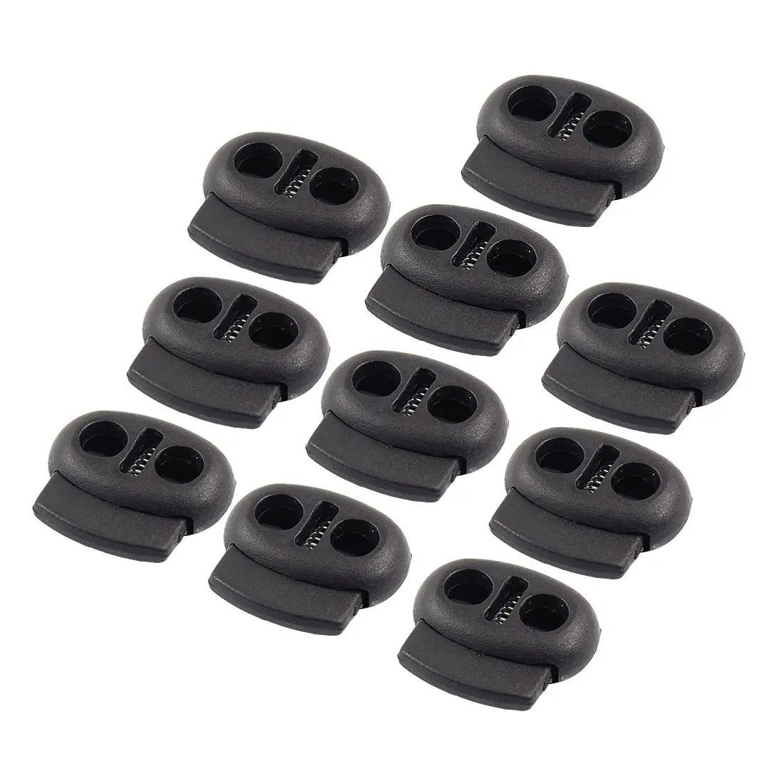 

GSFY-New 10Pcs Black Spring Stopper Double Holes Cordlocks for Luggage