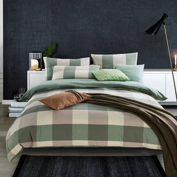 

Soft Washed Cotton Fabric Pink Blue White Striped Plaid Mens Bedding Set Twin Full Queen King Size Fitted Sheet Duvet Cover