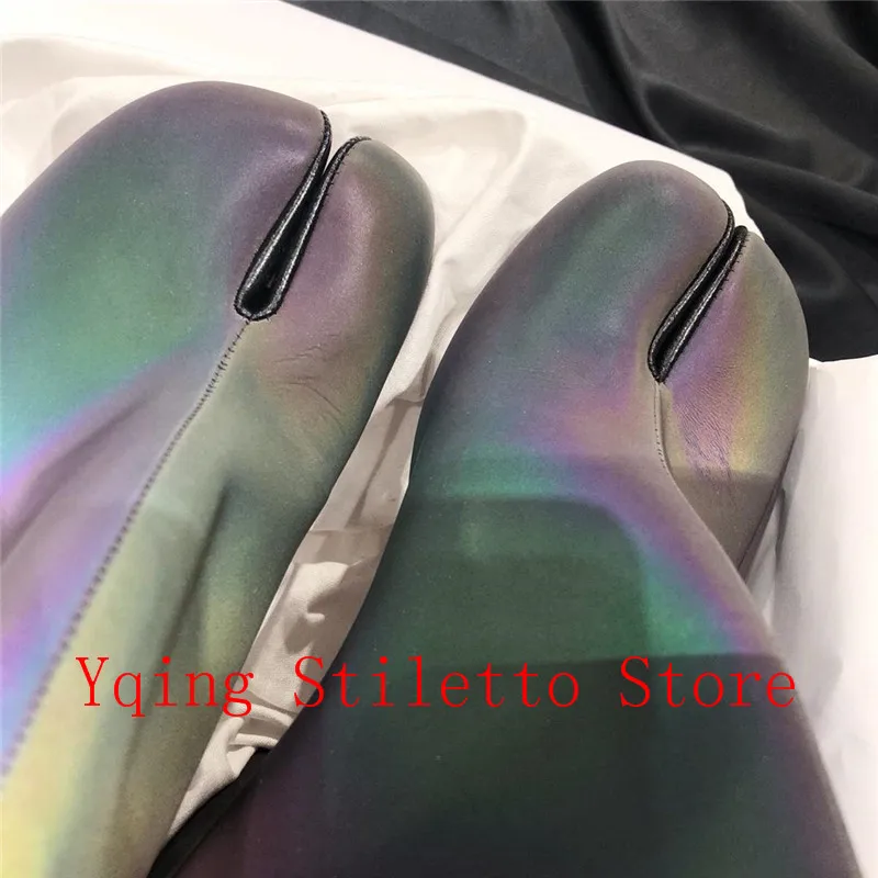Botas Tobillo Tacones De Zapatos Los Pies Para Separan Marca Reflectantes Gruesos Cuero Mujer Dedos Lujo Pasarela Altos z6qd68w