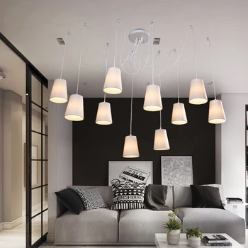 

E14 Modern large spider braided chandeliers white black fabric shades/DIY 10 heads LED Clusters of Hanging ceiling lamp lighting