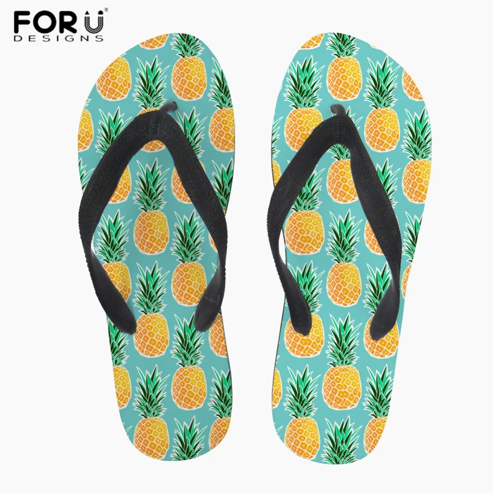 

FORUDESIGNS Flip Flops Women Summer Beach Shoes Yellow Pineapple Prints Outside Slippers Ladies Daily Casual Flats Flipflops