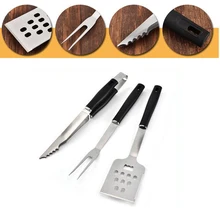 Инструменты для барбекю, шпатель для барбекю, щипцы, вилка, набор для жаркого мяса, вечерние принадлежности для барбекю, набор для гриля, набор шпателей из нержавеющей стали, открывалка для бутылок, 3 шт