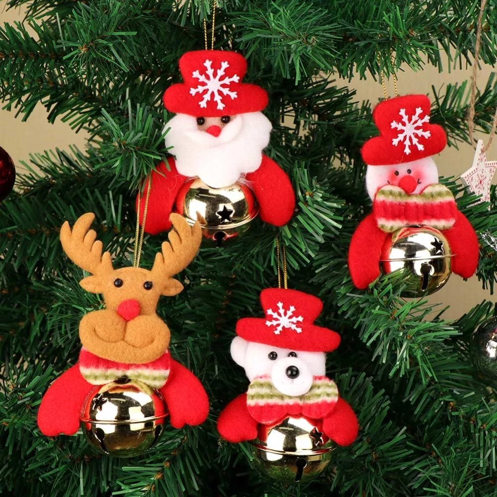 OurWarm 4 шт. рождественские колокольчики куклы Клаус подвесные украшения Рождественская елка Подвески красная снежинка Рождественские колокольчики для украшения