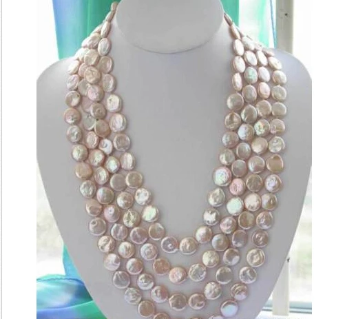 

shipping z2958 beautiful 100" 14mm pink coin freshwater pearl necklace