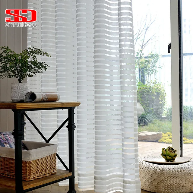 Moderne Gestreiften Tüll Vorhänge für Wohnzimmer Weiß Voile Kurz ... Moderne Gestreiften Tüll Vorhänge für Wohnzimmer Weiß Voile Kurz ...
