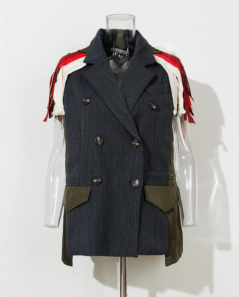 [EWQ] лето весна новая лоскутная куртка с принтом женская лента вышитая геометрическая вышивка свободное пальто топ для женщин QJ01606